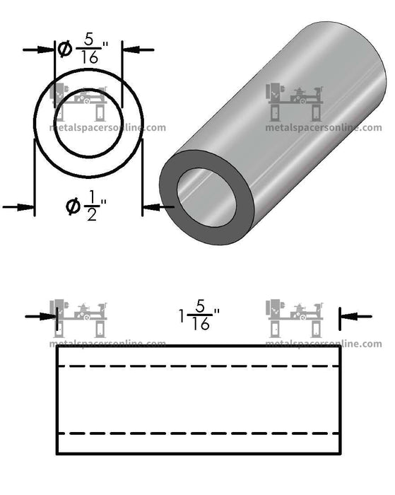 Aluminum Spacer 1/2" OD X 5/16" ID - Metal Spacers Online