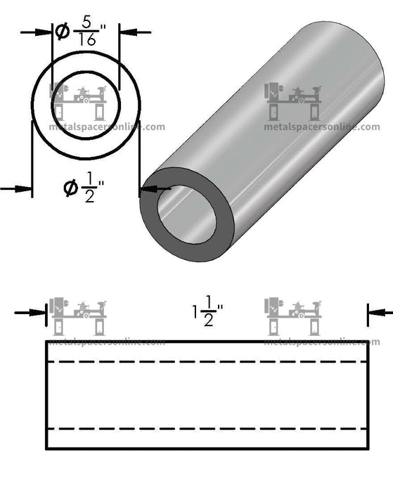 Aluminum Spacer 1/2" OD X 5/16" ID - Metal Spacers Online