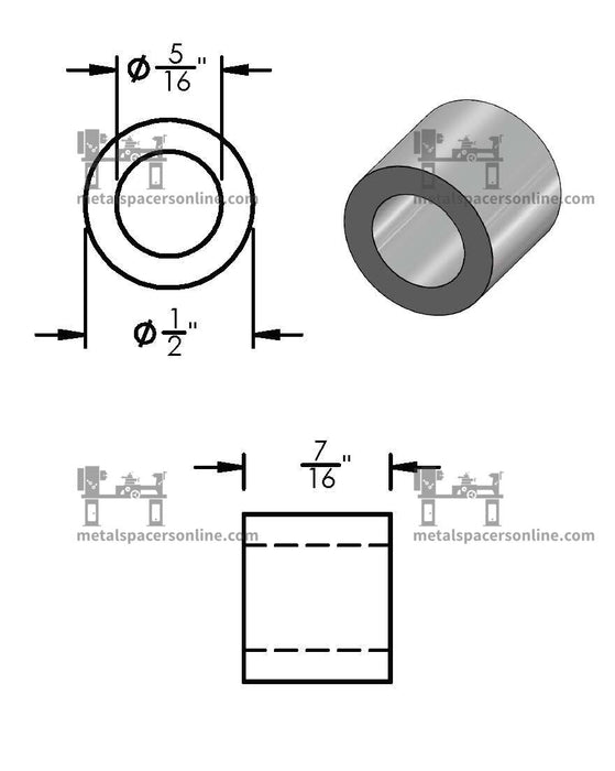 Aluminum Spacer 1/2" OD X 5/16" ID - Metal Spacers Online