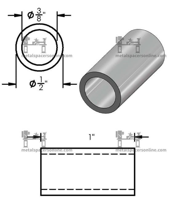 Aluminum Spacer 1/2" OD X 3/8" ID - Metal Spacers Online