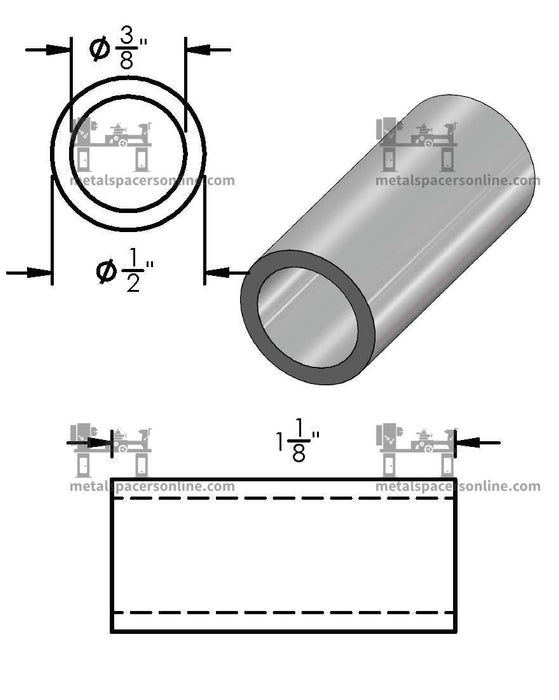 Aluminum Spacer 1/2" OD X 3/8" ID - Metal Spacers Online