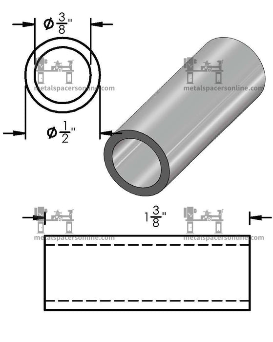 Aluminum Spacer 1/2" OD X 3/8" ID - Metal Spacers Online