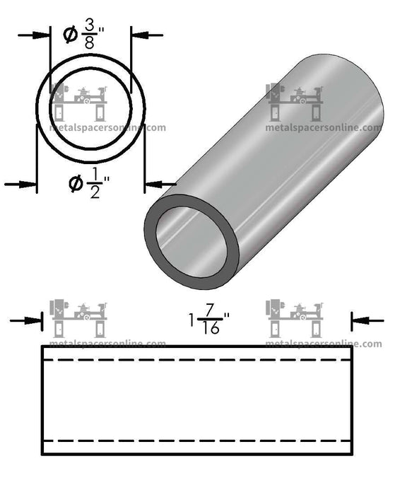 Aluminum Spacer 1/2" OD X 3/8" ID - Metal Spacers Online