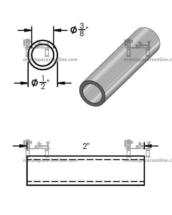 Aluminum Spacer 1/2" OD X 3/8" ID - Metal Spacers Online