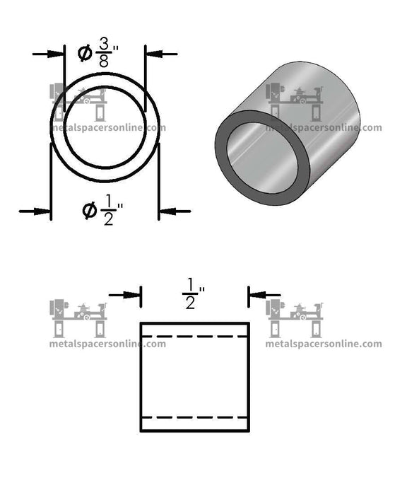 Aluminum Spacer 1/2" OD X 3/8" ID - Metal Spacers Online