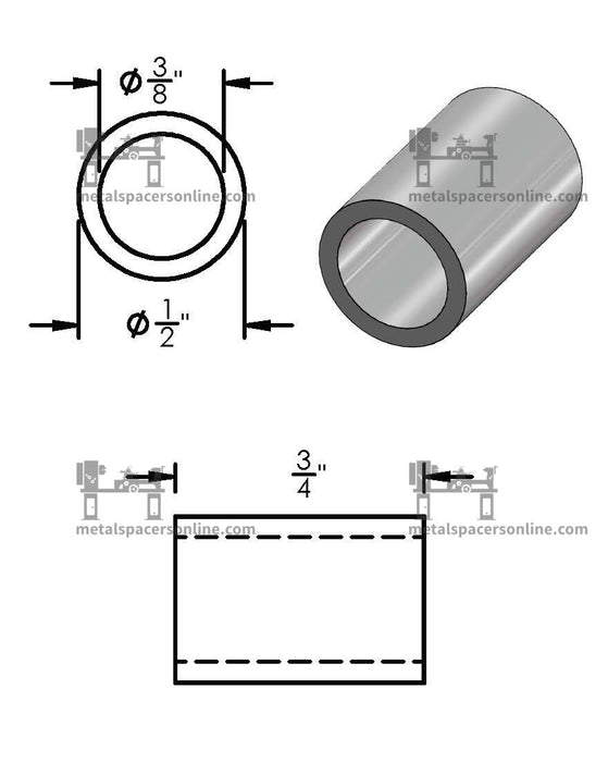 Aluminum Spacer 1/2" OD X 3/8" ID - Metal Spacers Online