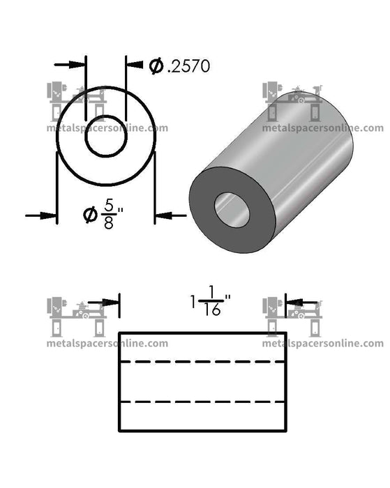 Aluminum Spacer 5/8" OD X 1/4" ID - Metal Spacers Online