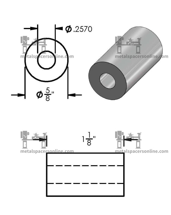 Aluminum Spacer 5/8" OD X 1/4" ID - Metal Spacers Online