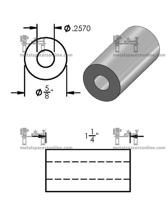 Aluminum Spacer 5/8" OD X 1/4" ID - Metal Spacers Online