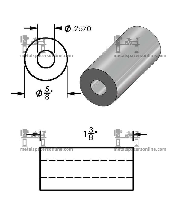 Aluminum Spacer 5/8" OD X 1/4" ID - Metal Spacers Online