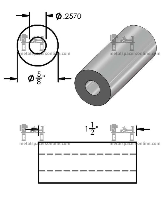 Aluminum Spacer 5/8" OD X 1/4" ID - Metal Spacers Online