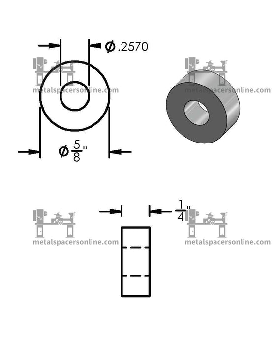 Aluminum Spacer 5/8" OD X 1/4" ID - Metal Spacers Online