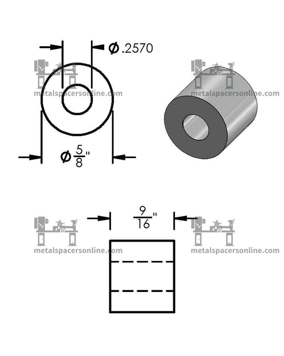 Aluminum Spacer 5/8" OD X 1/4" ID - Metal Spacers Online