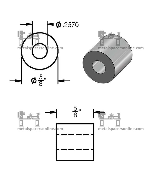 Aluminum Spacer 5/8" OD X 1/4" ID - Metal Spacers Online