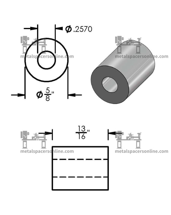 Aluminum Spacer 5/8" OD X 1/4" ID - Metal Spacers Online