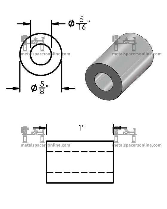 Aluminum Spacer 5/8" OD X 5/16" ID - Metal Spacers Online