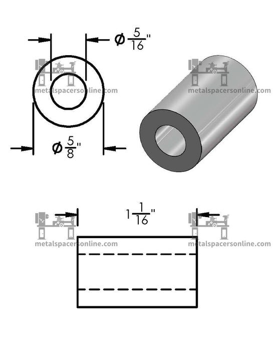 Aluminum Spacer 5/8" OD X 5/16" ID - Metal Spacers Online