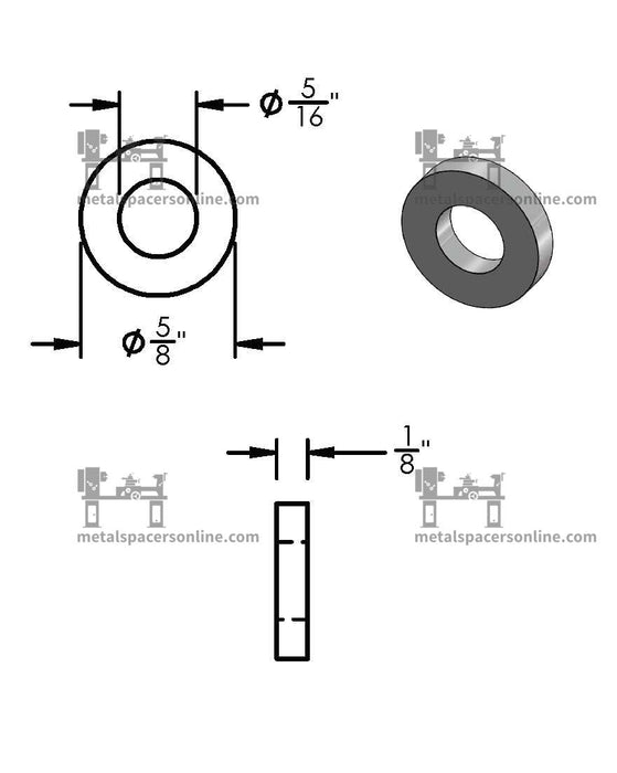 Aluminum Spacer 5/8" OD X 5/16" ID - Metal Spacers Online