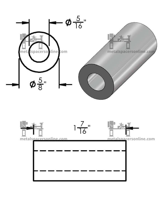 Aluminum Spacer 5/8" OD X 5/16" ID - Metal Spacers Online