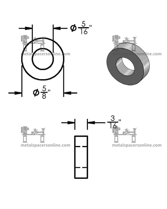 Aluminum Spacer 5/8" OD X 5/16" ID - Metal Spacers Online