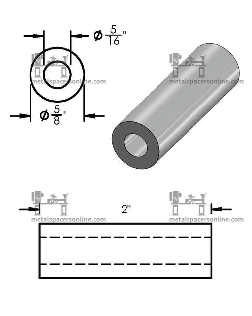 Aluminum Spacer 5/8" OD X 5/16" ID - Metal Spacers Online