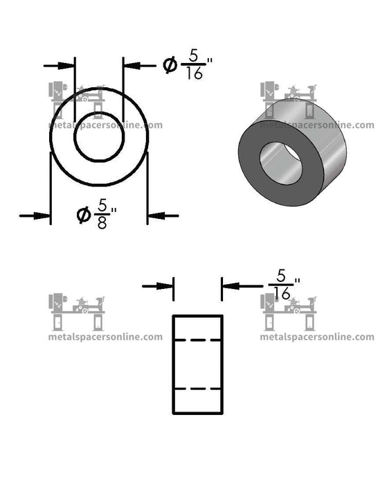 Aluminum Spacer 5/8" OD X 5/16" ID - Metal Spacers Online