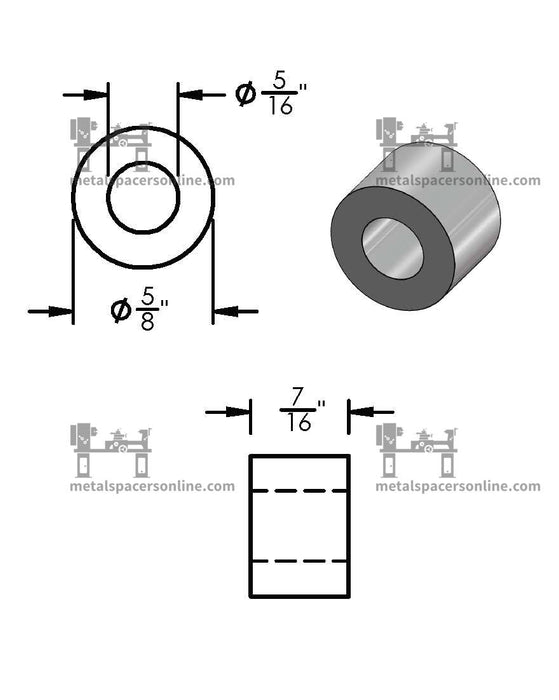 Aluminum Spacer 5/8" OD X 5/16" ID - Metal Spacers Online