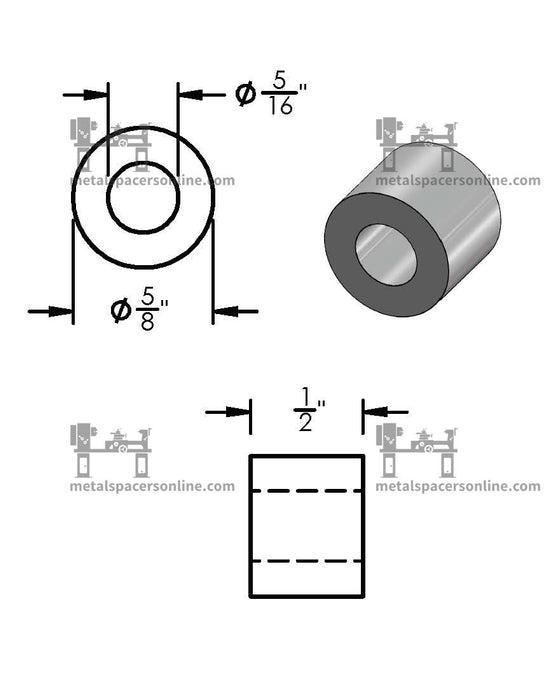 Aluminum Spacer 5/8" OD X 5/16" ID - Metal Spacers Online