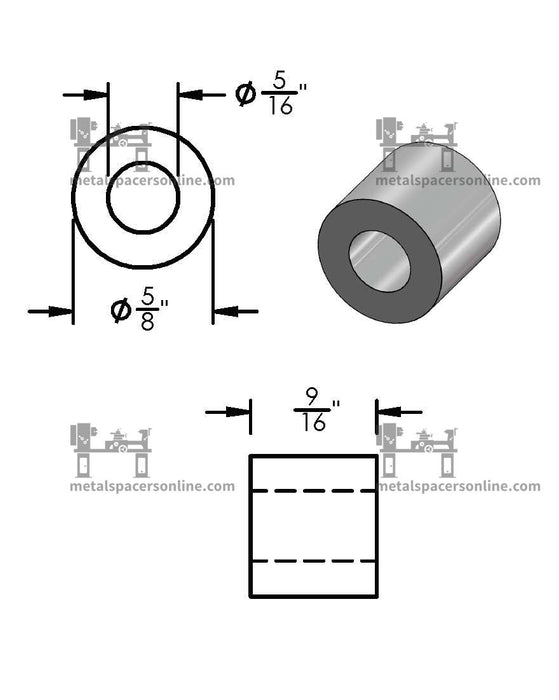 Aluminum Spacer 5/8" OD X 5/16" ID - Metal Spacers Online