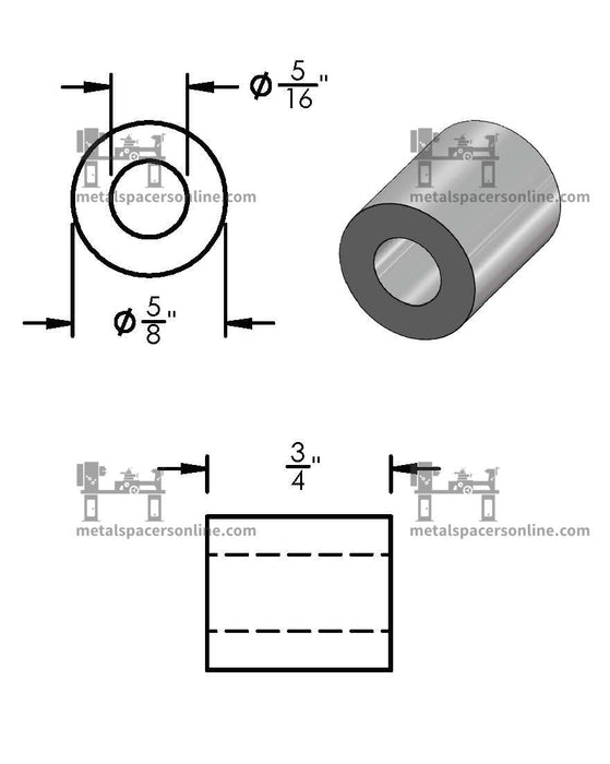 Aluminum Spacer 5/8" OD X 5/16" ID - Metal Spacers Online