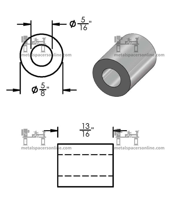 Aluminum Spacer 5/8" OD X 5/16" ID - Metal Spacers Online