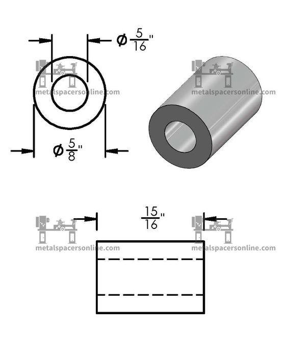 Aluminum Spacer 5/8" OD X 5/16" ID - Metal Spacers Online