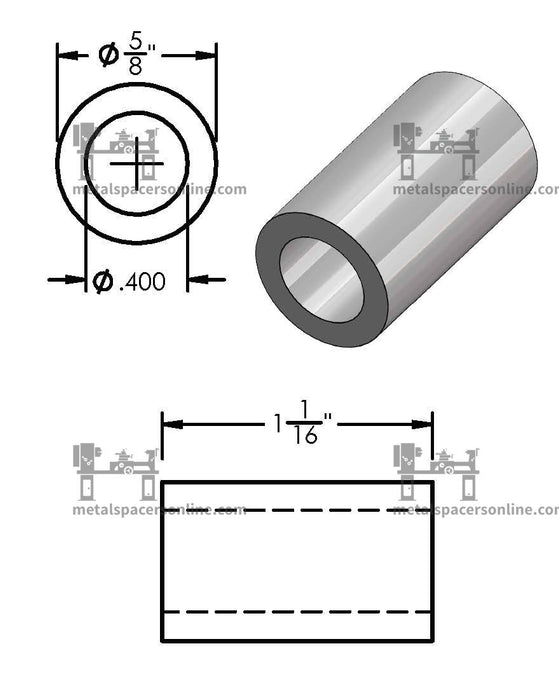 Aluminum Spacer 5/8" OD X 3/8" ID - Metal Spacers Online