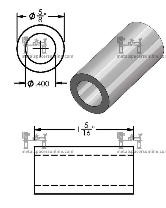 Aluminum Spacer 5/8" OD X 3/8" ID - Metal Spacers Online