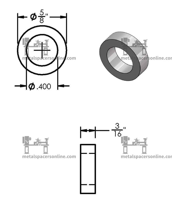 Aluminum Spacer 5/8" OD X 3/8" ID - Metal Spacers Online