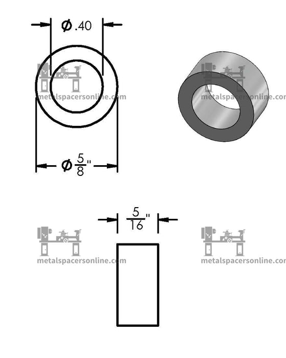 Aluminum Spacer 5/8" OD X 3/8" ID - Metal Spacers Online