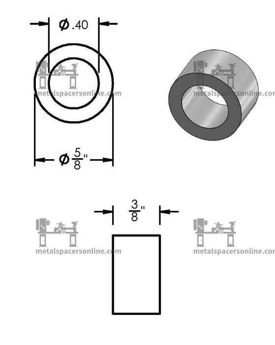 Aluminum Spacer 5/8" OD X 3/8" ID - Metal Spacers Online