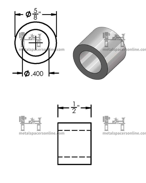 Aluminum Spacer 5/8" OD X 3/8" ID - Metal Spacers Online