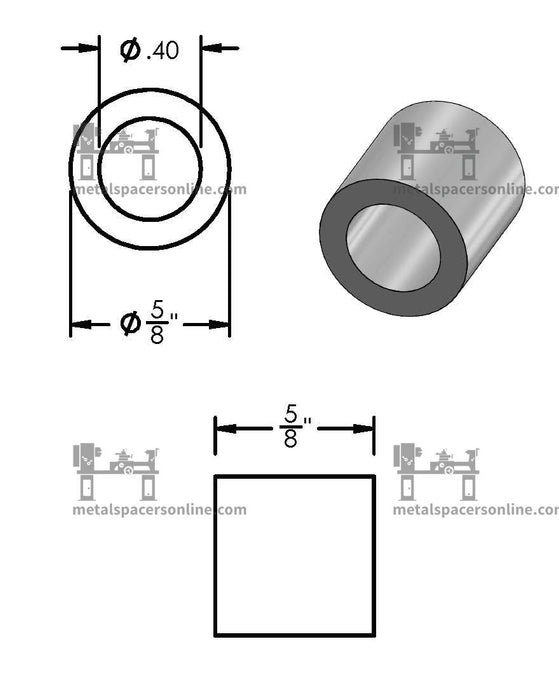 Aluminum Spacer 5/8" OD X 3/8" ID - Metal Spacers Online