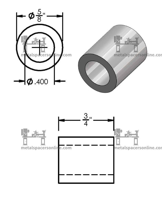 Aluminum Spacer 5/8" OD X 3/8" ID - Metal Spacers Online