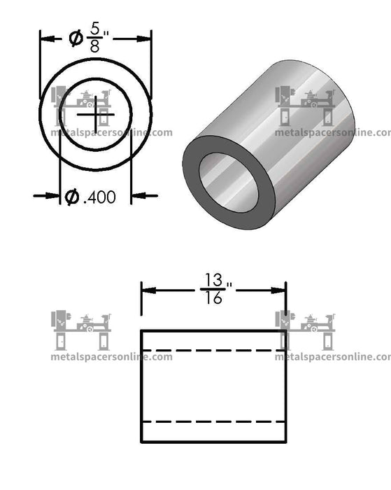 Aluminum Spacer 5/8" OD X 3/8" ID - Metal Spacers Online