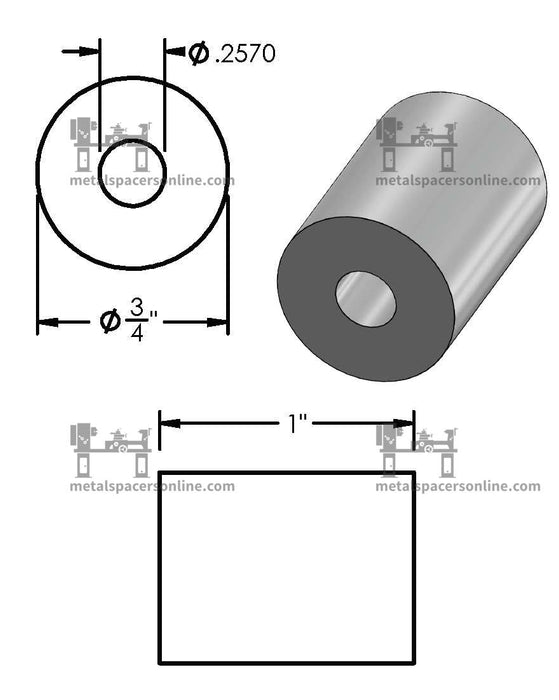 Aluminum Spacer 3/4" OD X 1/4" ID - Metal Spacers Online