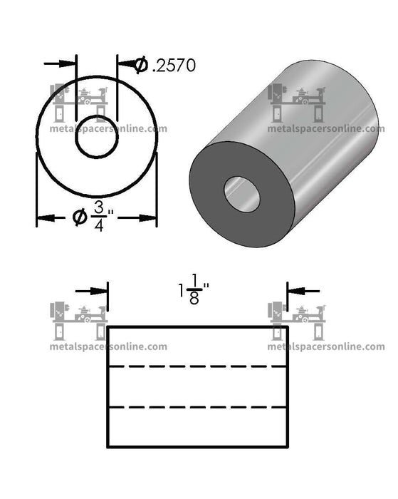 Aluminum Spacer 3/4" OD X 1/4" ID - Metal Spacers Online