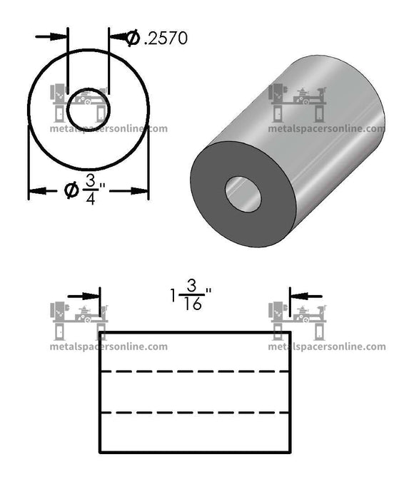 Aluminum Spacer 3/4" OD X 1/4" ID - Metal Spacers Online