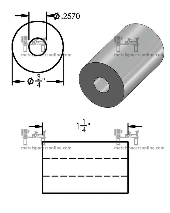 Aluminum Spacer 3/4" OD X 1/4" ID - Metal Spacers Online