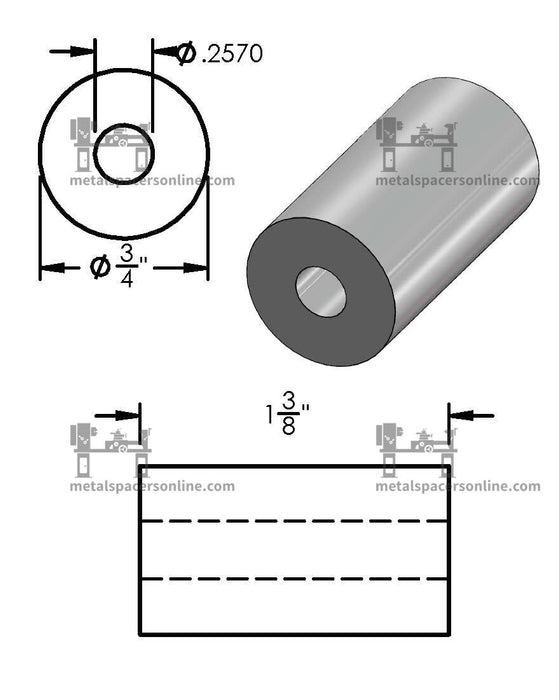 Aluminum Spacer 3/4" OD X 1/4" ID - Metal Spacers Online