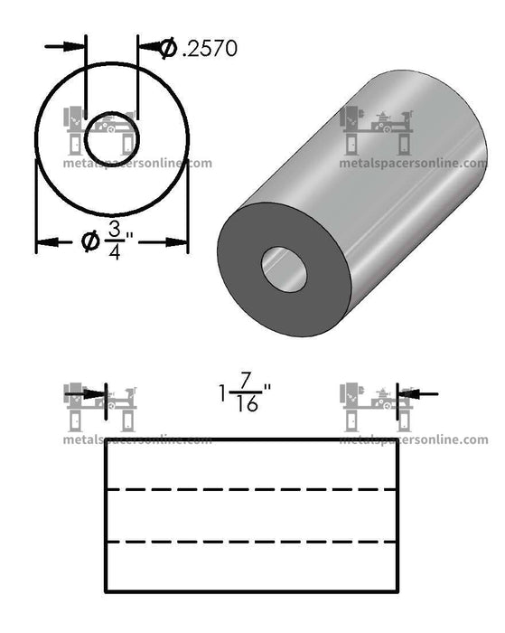 Aluminum Spacer 3/4" OD X 1/4" ID - Metal Spacers Online