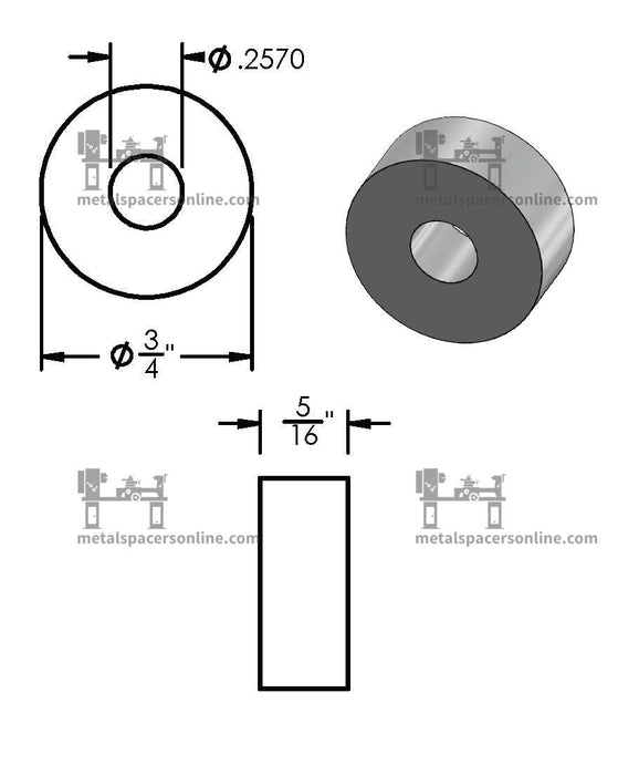 Aluminum Spacer 3/4" OD X 1/4" ID - Metal Spacers Online