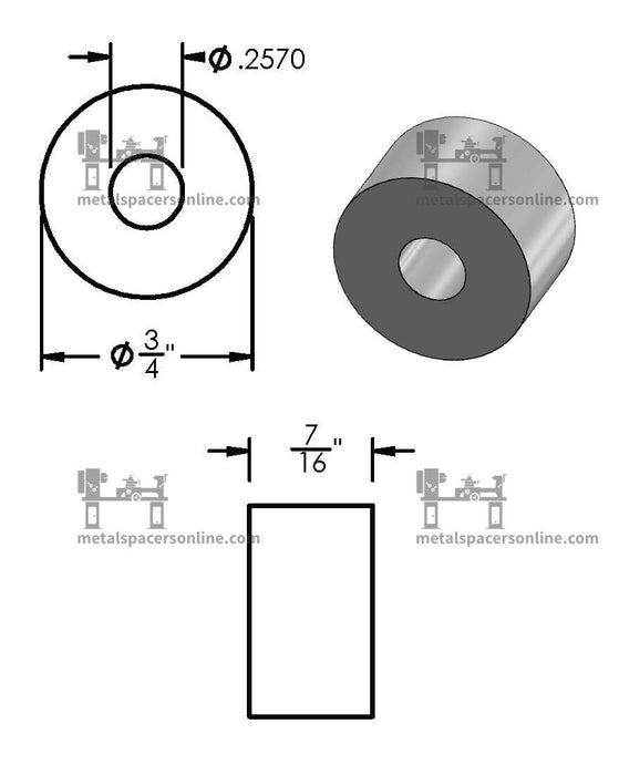 Aluminum Spacer 3/4" OD X 1/4" ID - Metal Spacers Online