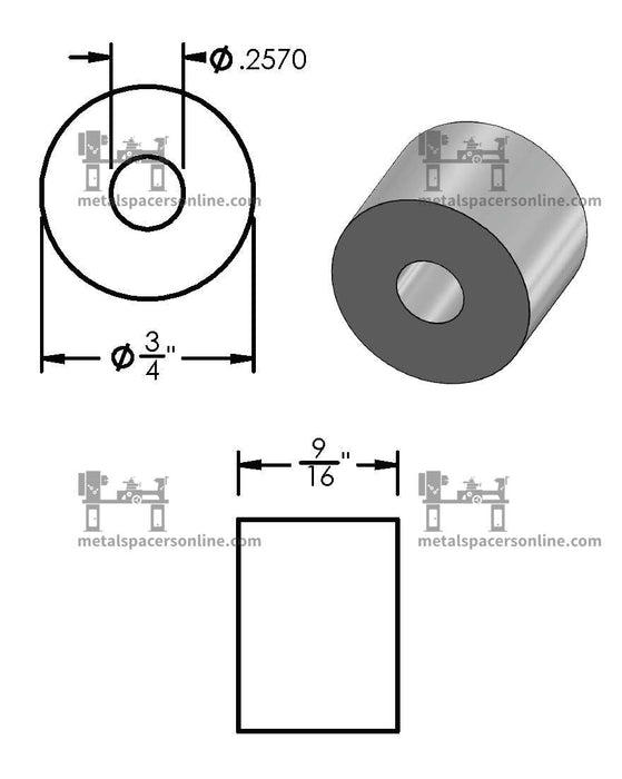 Aluminum Spacer 3/4" OD X 1/4" ID - Metal Spacers Online